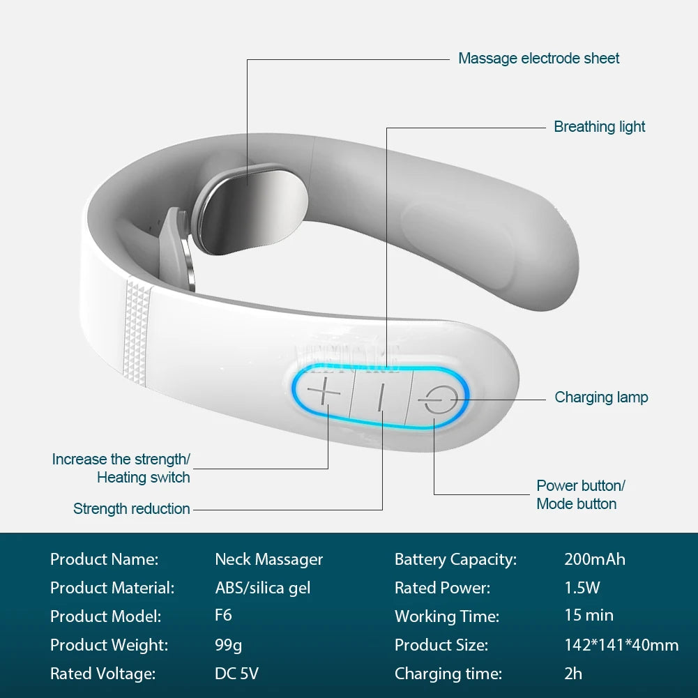 Smart Wireless Neck & Back Massager with Heat + TENS Therapy
