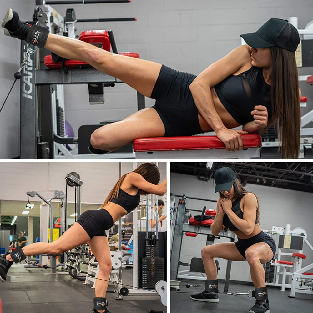 Fitness Ankle Straps D-Ring Support Cuffs Gym Leg Strength