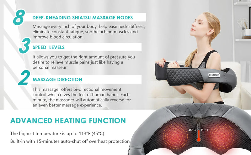 4D Smart Neck & Back Massager with Heat Therapy
