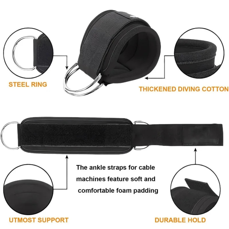 Fitness Ankle Straps Adjustable D-Rings