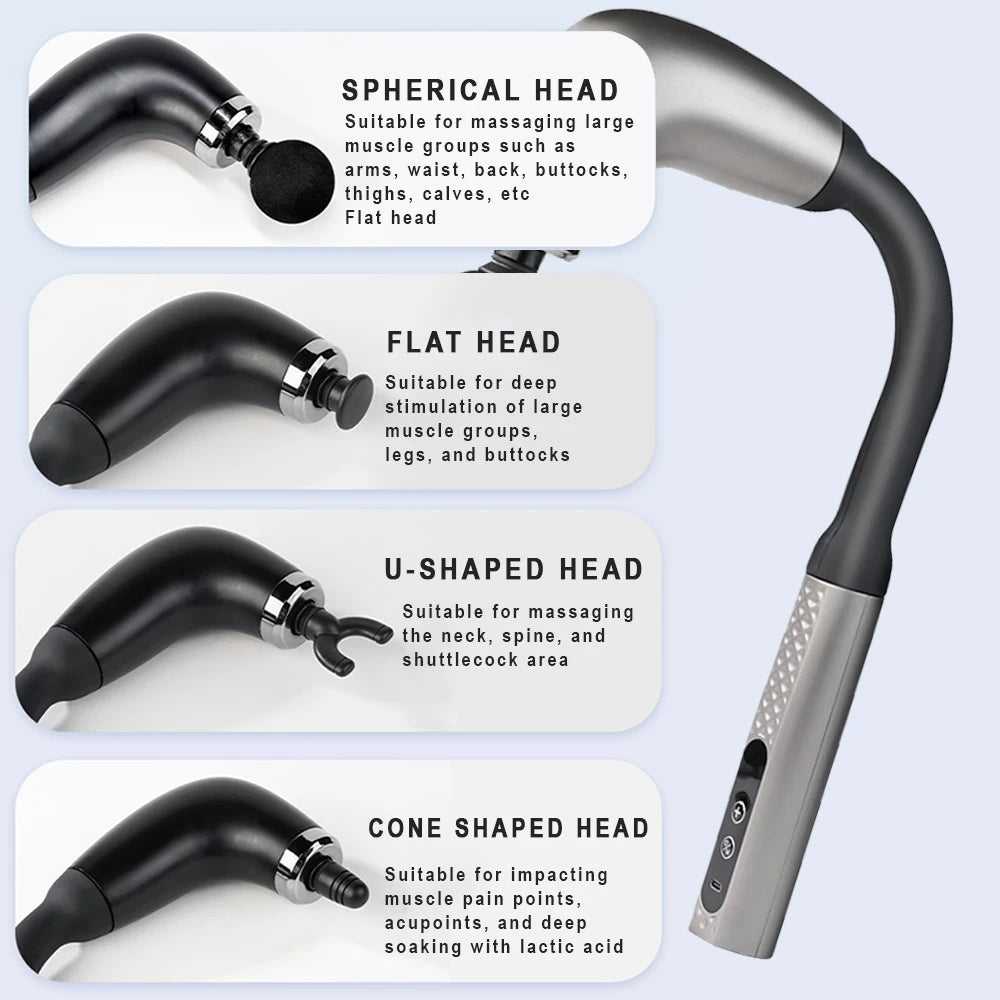 Fascia Gun with Extended Handle – Professional Self-Massage Tool for Hard-to-Reach Areas